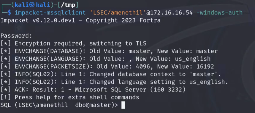 Connecting to MSSQL instance on 172.16.16.54