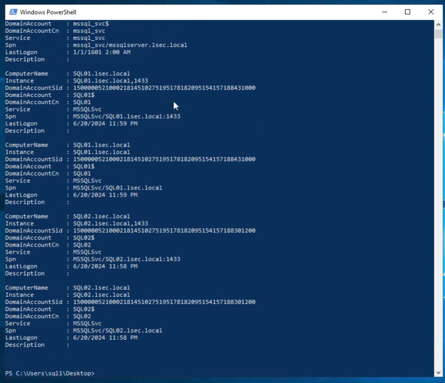 Get-SQLInstanceDomain output