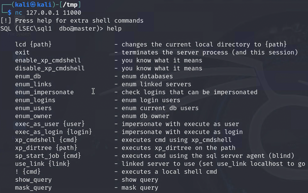 Connecting to the interactive MSSQL shell with nc