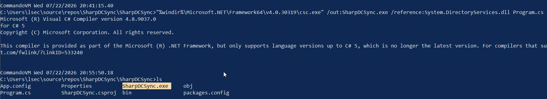 Compiling SharpDCSync with csc from the command line