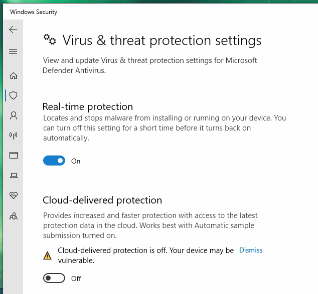 Defender real time protection is on