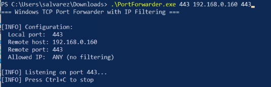 PortForwarder running on CLIENT01 as the redirector