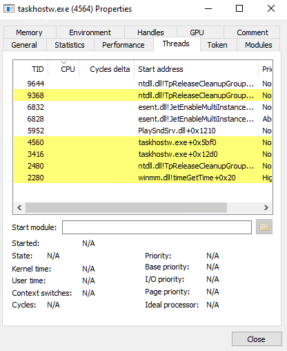 Analyzing threads of taskhostw.exe process