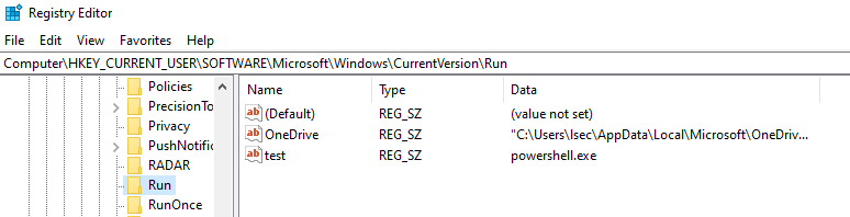 Registry key added